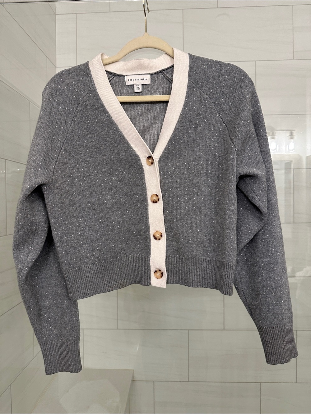 Free Assembly Kids Grey Knit Cardigan with Cream Trim